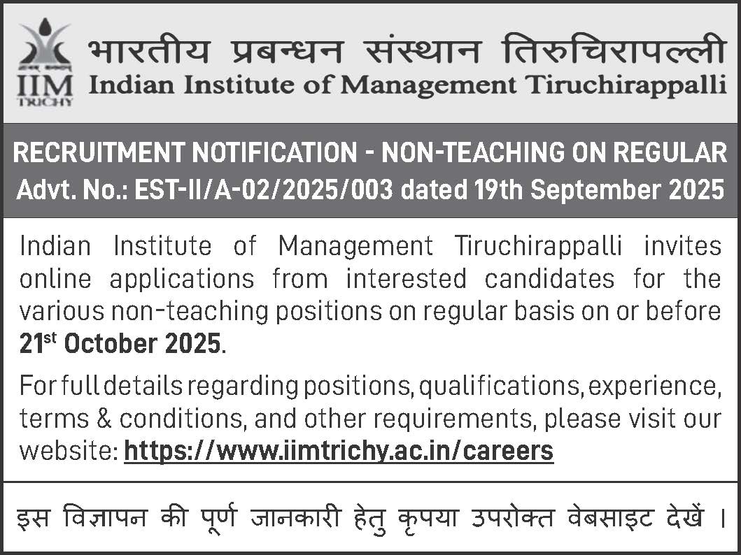 RECRUITMENT NOTIFICATION FOR NON-FACULTY POSITIONS (REF.NO. EST-II/A-02/2025/003)