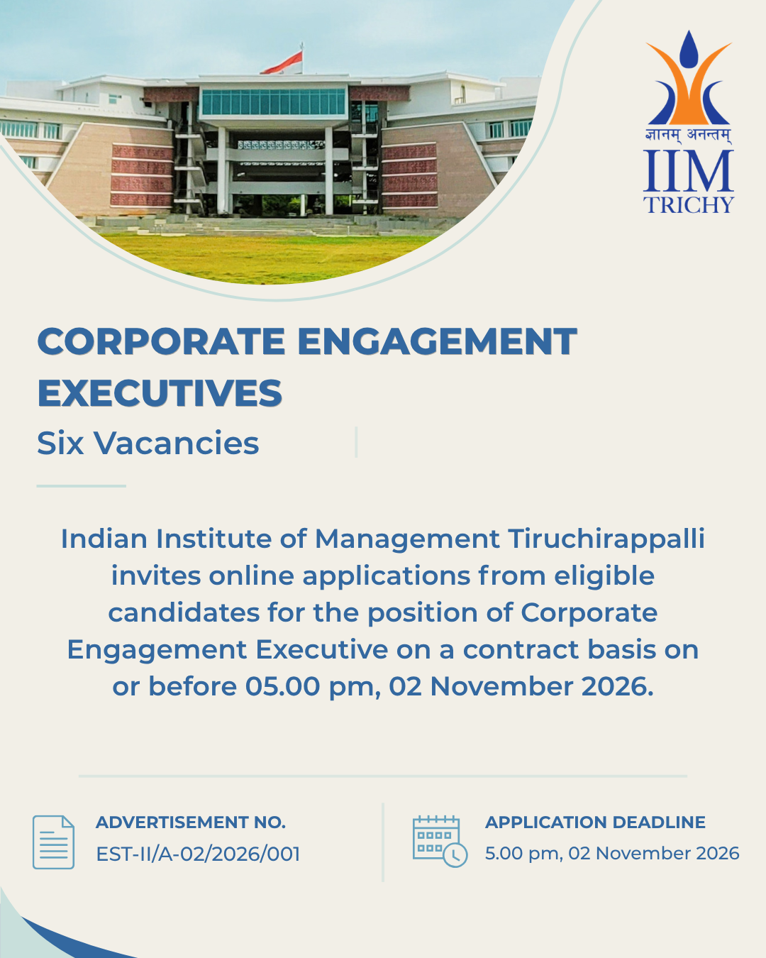 Recruitment of Non-Teaching Position Corporate Engagement Executive on Contract Basis